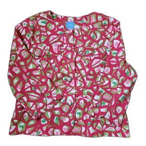 Lark Lane Button Down 3/4 Sleeve - Women's Size 14 Bold Pink Pattern